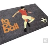 Sivá rohož JET PRINT LUMA s ilustráciou futbalistu, loptou a oranžovým nápisom